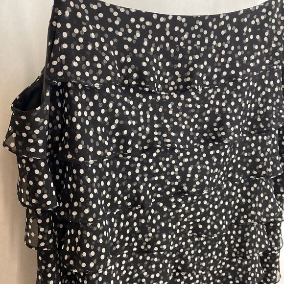 Talbots Pure Silk Layer Ruffle Dress 4 Petite 4P Black Dots Spaghetti Straps - Picture 4 of 12